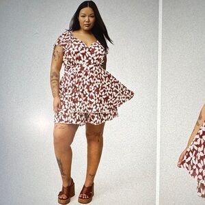 torrid Burgundy and White Floral Romper